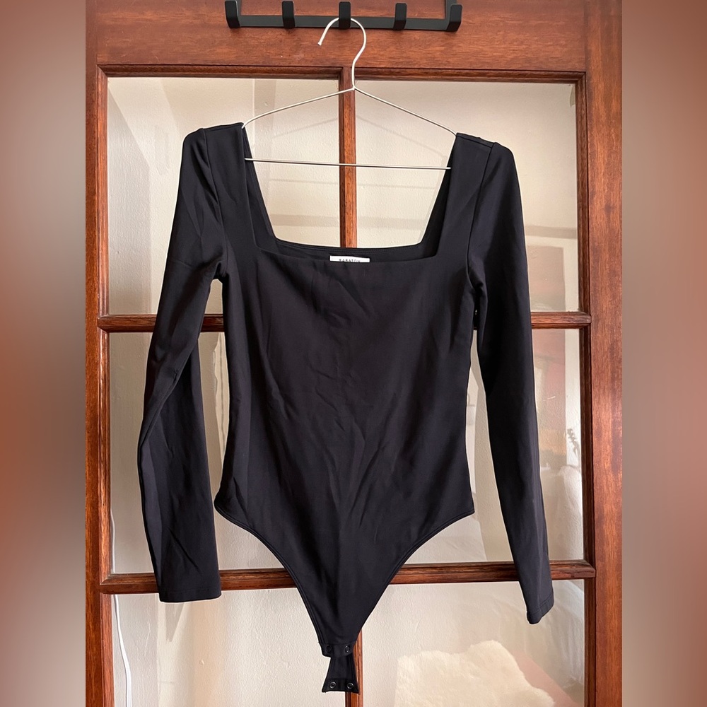 SOLD Babaton Black Long Sleeve Square Neck Bodysuit Size Medium